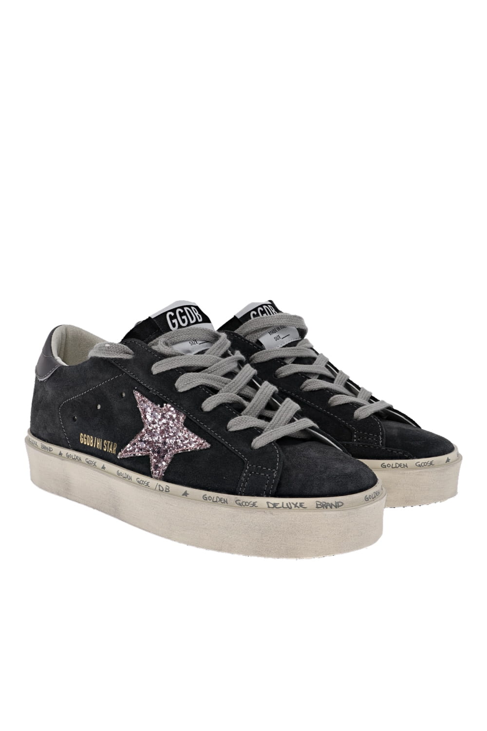 Golden Goose Hi Star Suede Glitter Star Platform Sneakers