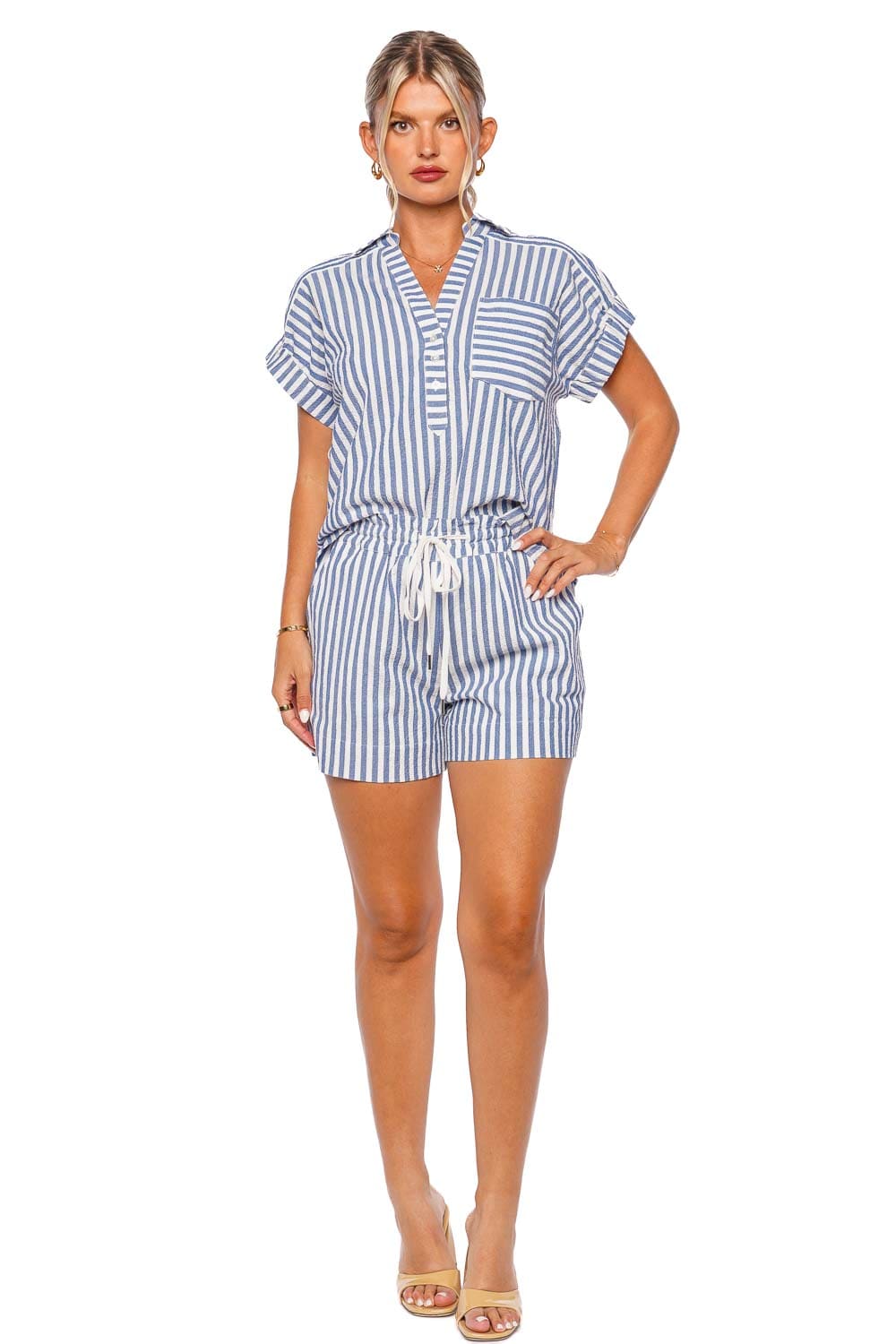 Veronica Beard Tijana Blue & White Striped Short