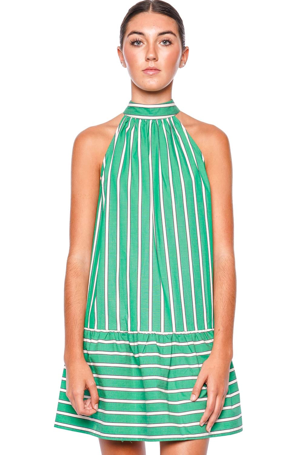 Staud Marlowe Seaweed Stripe Halter Mini Dress