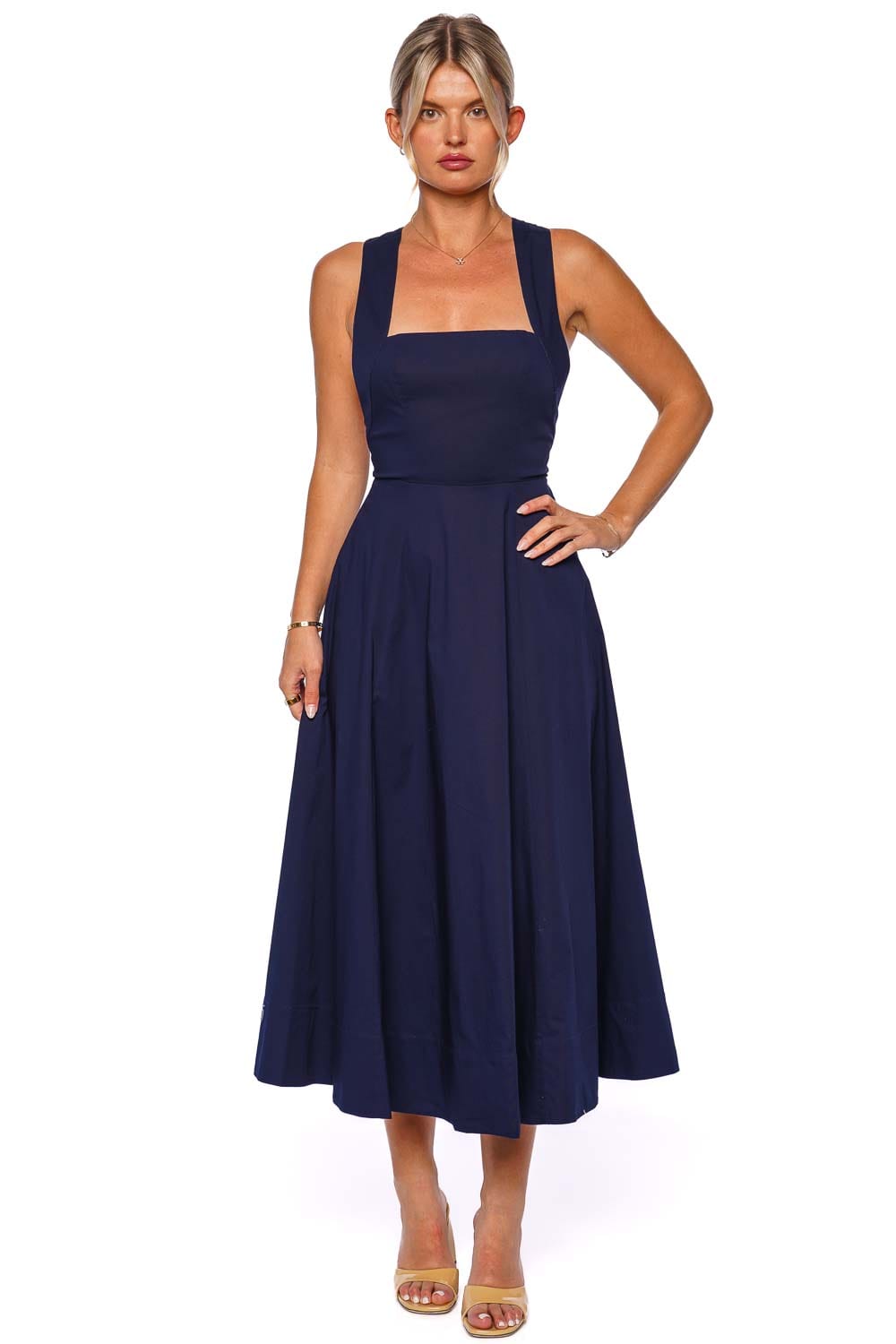 Staud Teresa Navy Cotton Midi Dress