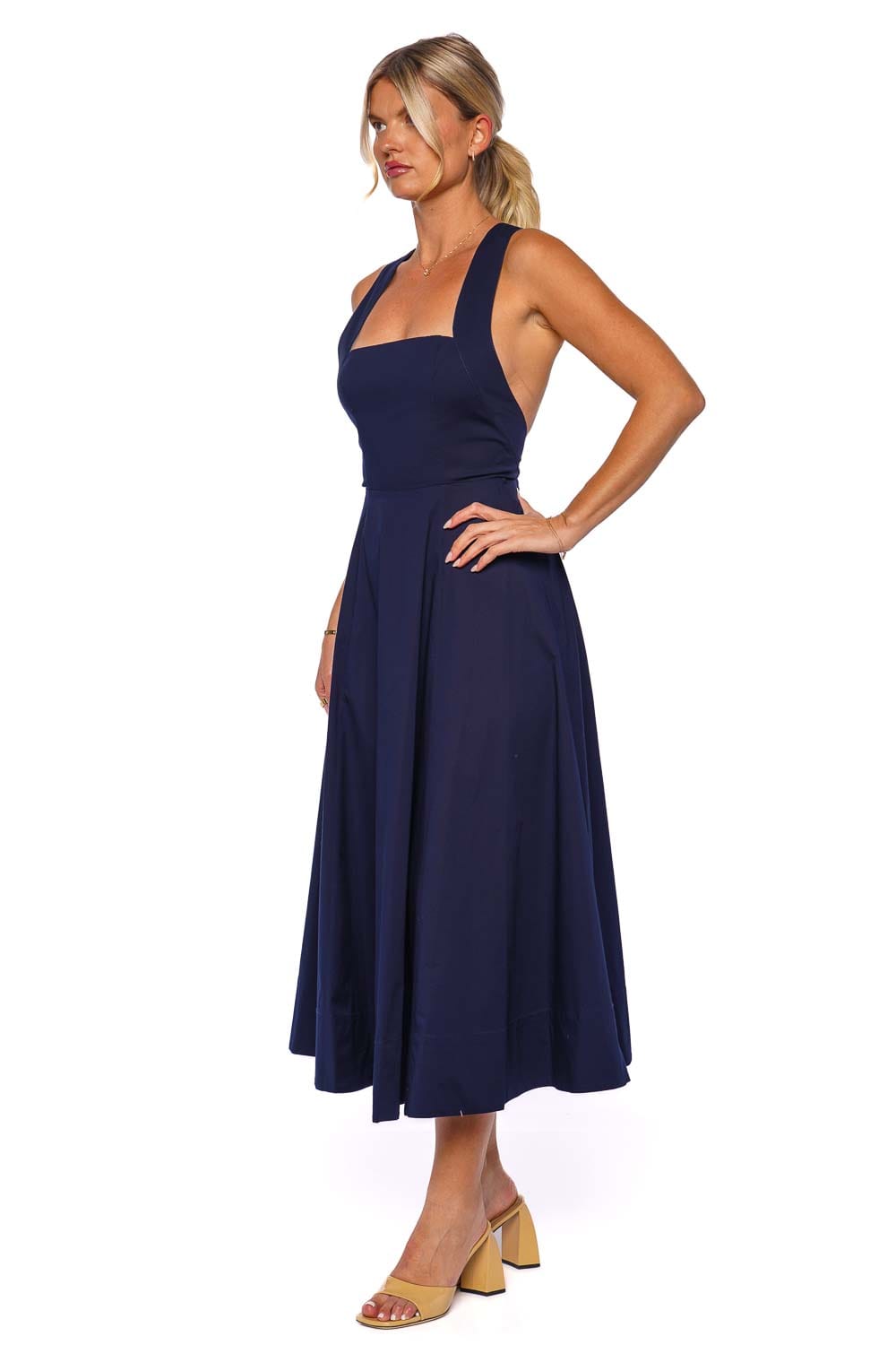 Staud Teresa Navy Cotton Midi Dress