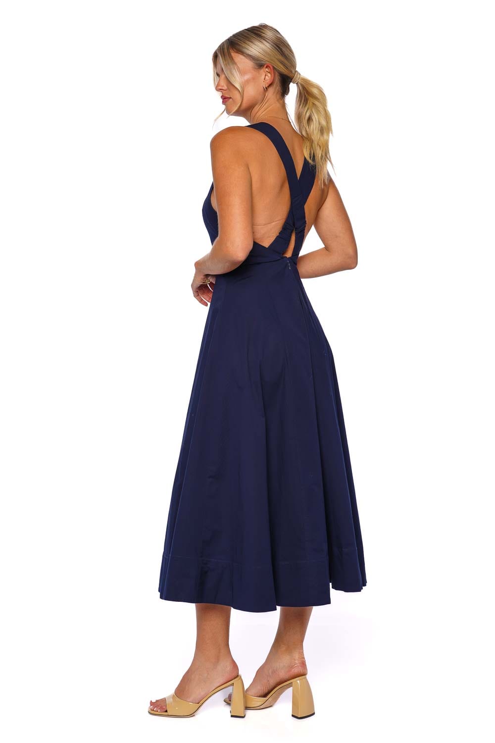 Staud Teresa Navy Cotton Midi Dress