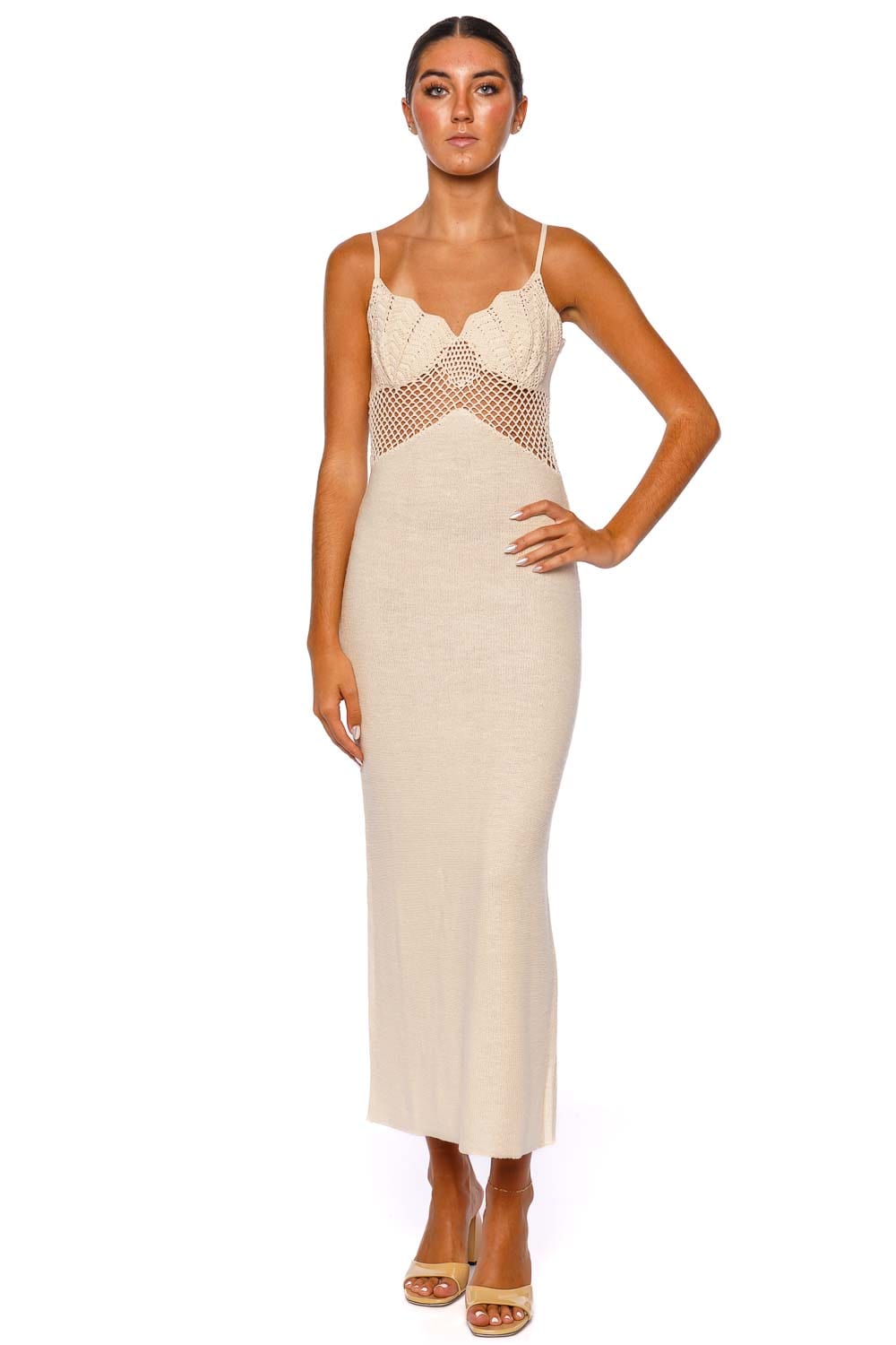 Staud Tara Buttercream Crochet Knit Maxi Dress