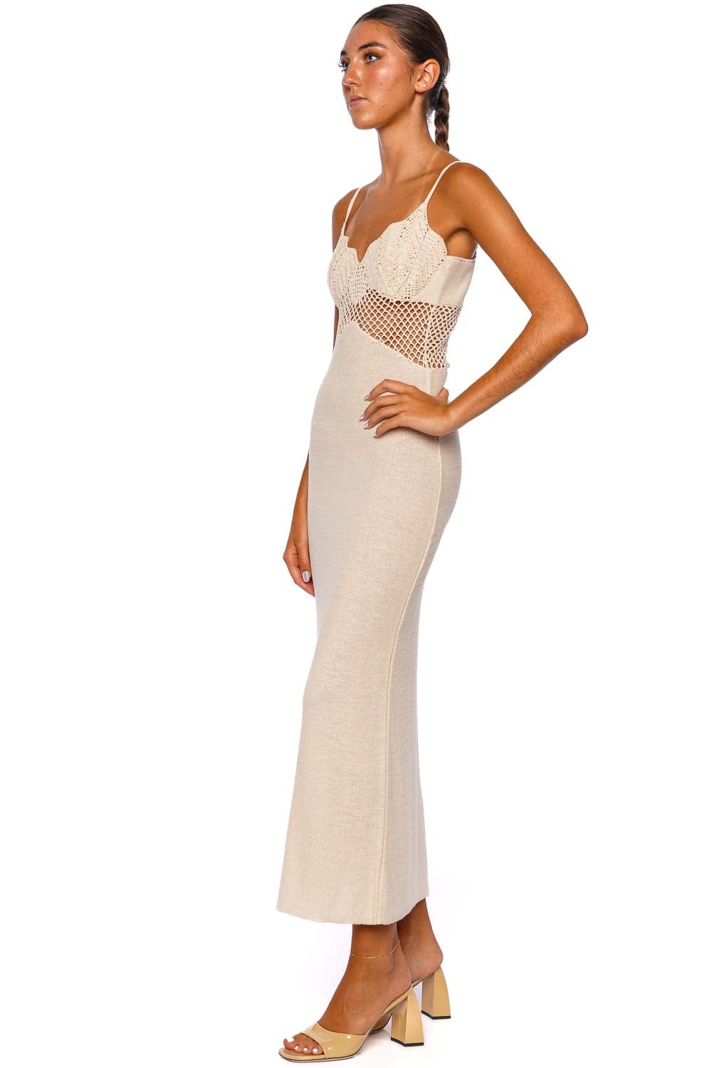 Staud Tara Buttercream Crochet Knit Maxi Dress