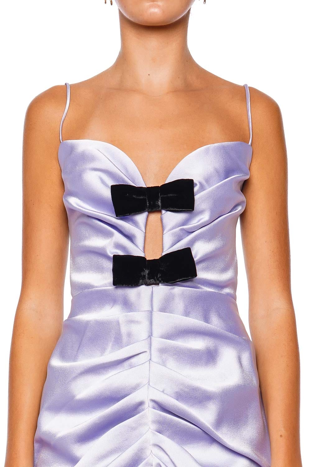 Rasario Lilac Velvet Bow Cut Out Mini Dress