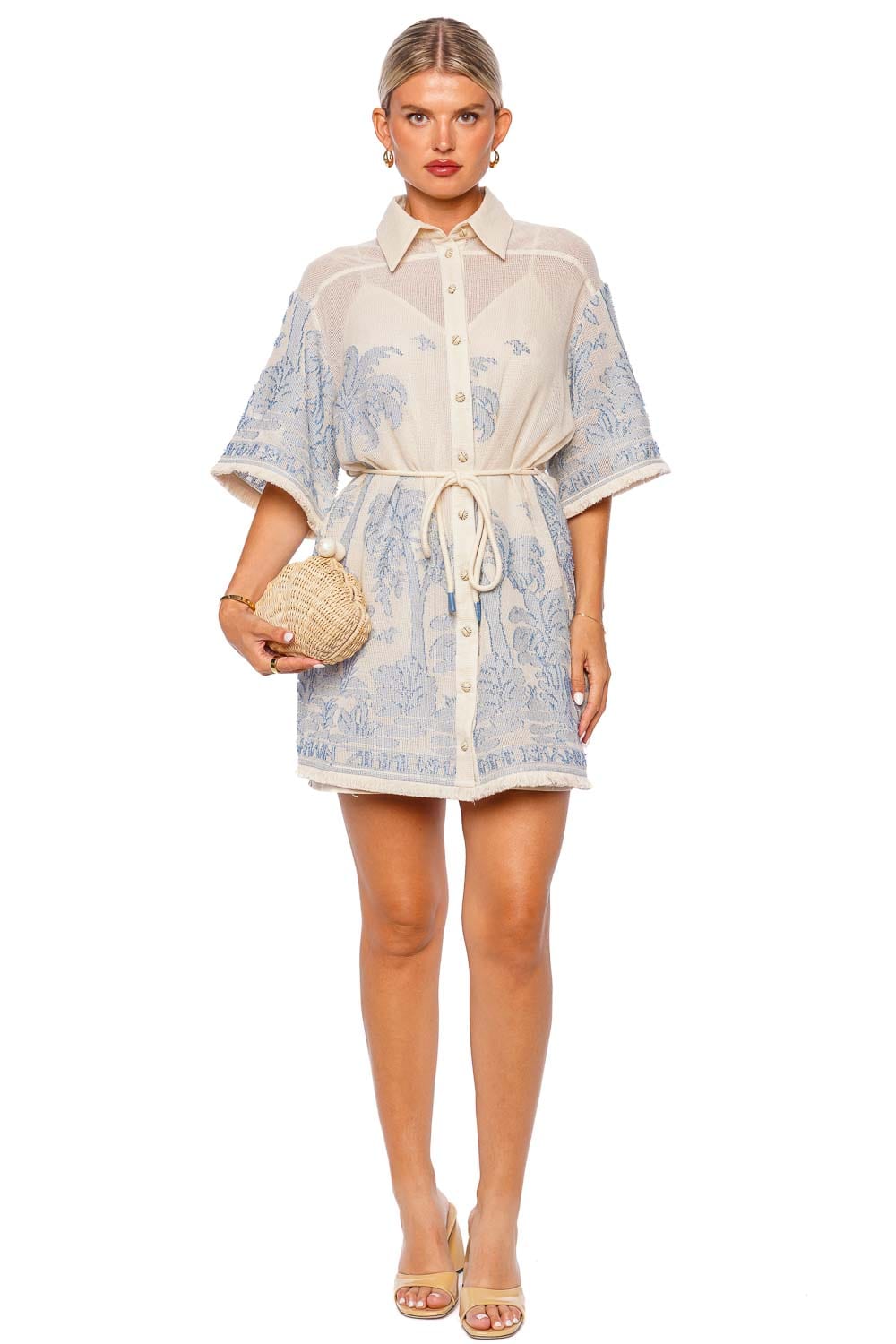 ZIMMERMANN Ottie Palm Shirt Dress 1436DSS242 Cream/Blue