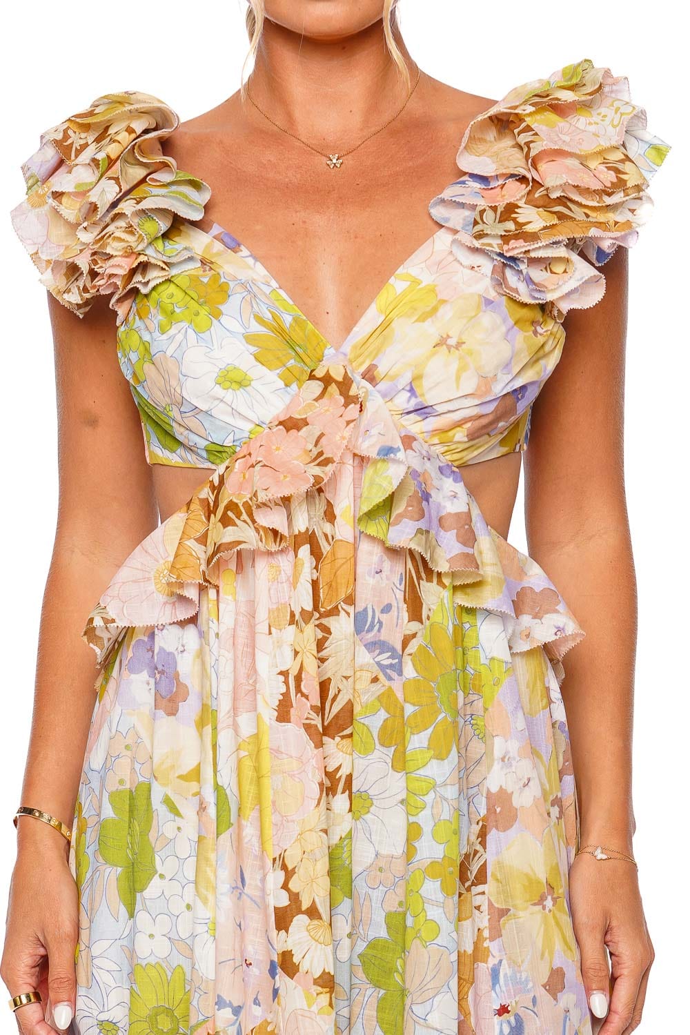 ZIMMERMANN Pop Ruffled Patch Floral Midi Dress