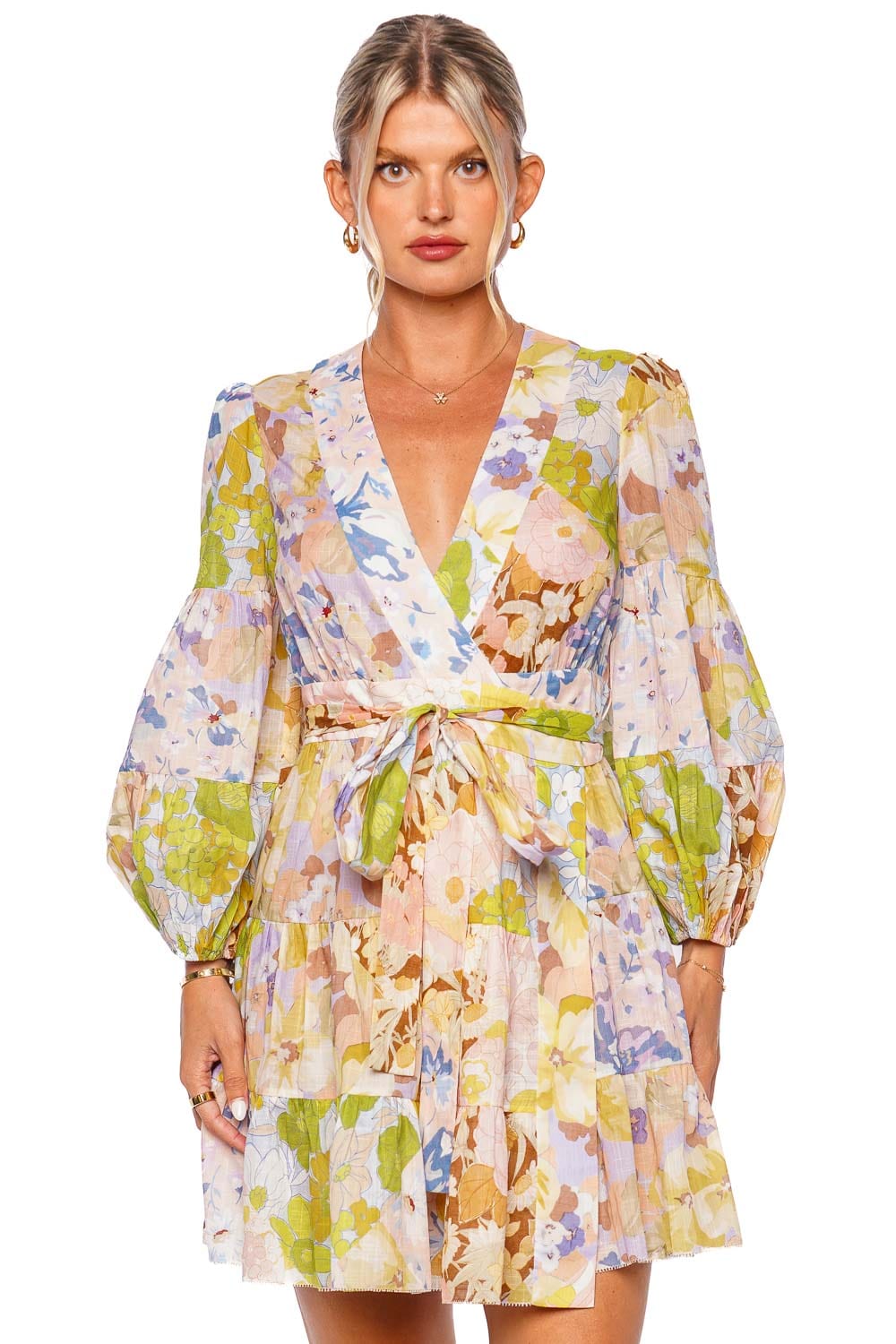 ZIMMERMANN Pop Wrap Mini Dress 4384DSS244 Patch Floral