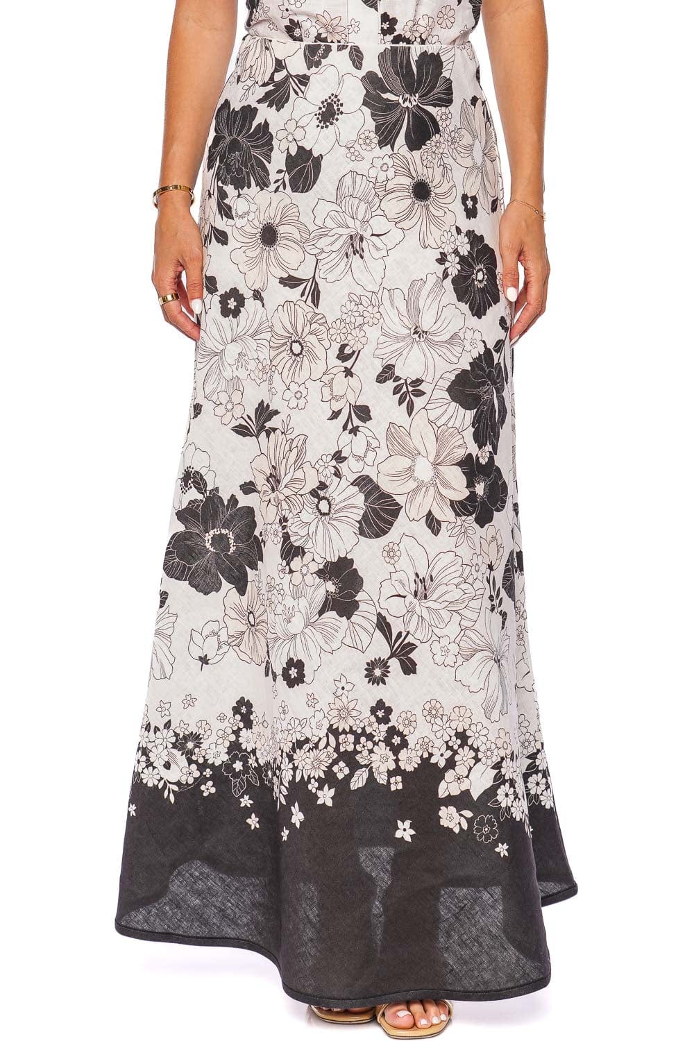 ZIMMERMANN Pop Black Floral Bias Midi Skirt