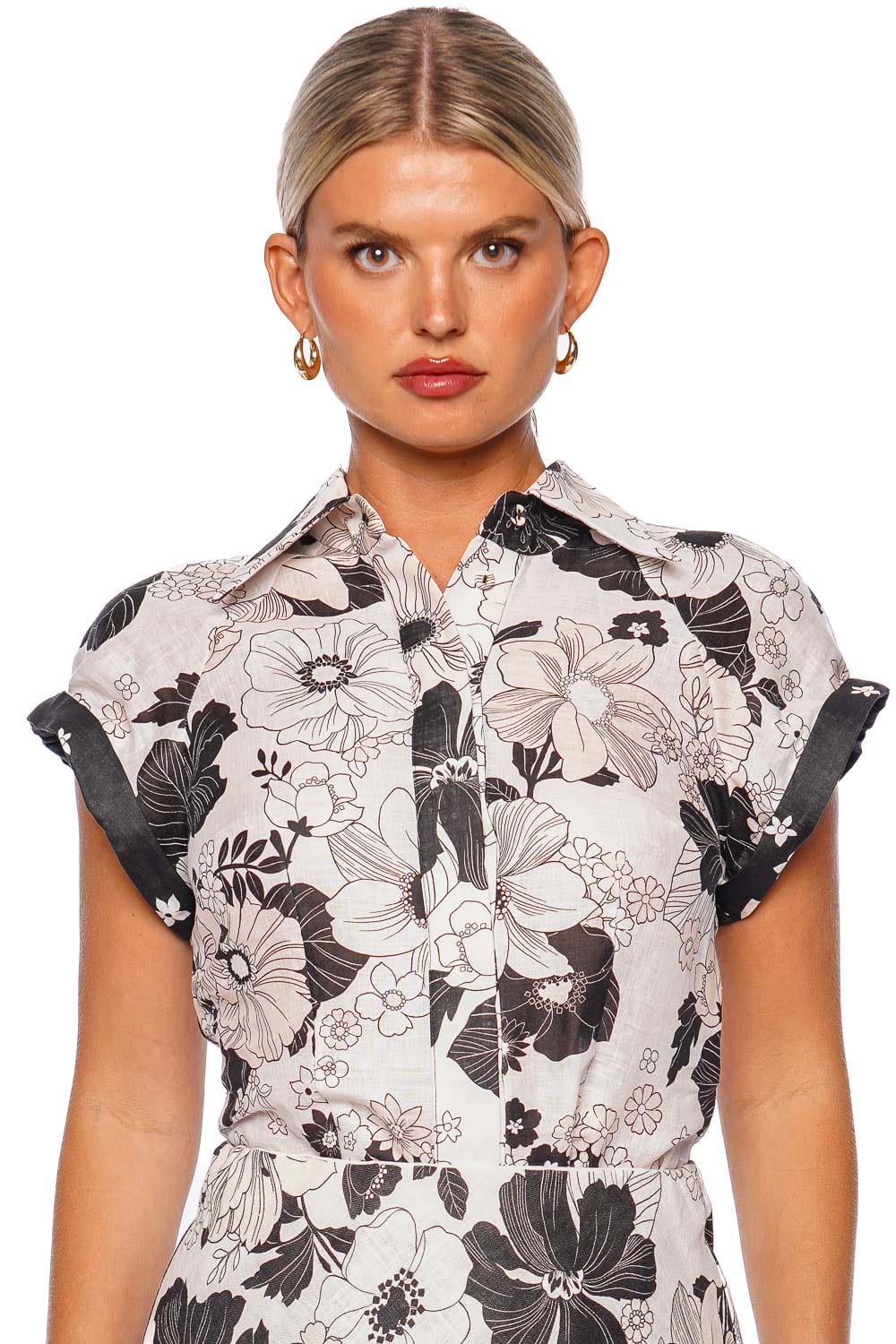 ZIMMERMANN Pop Black Floral Short Sleeve Shirt