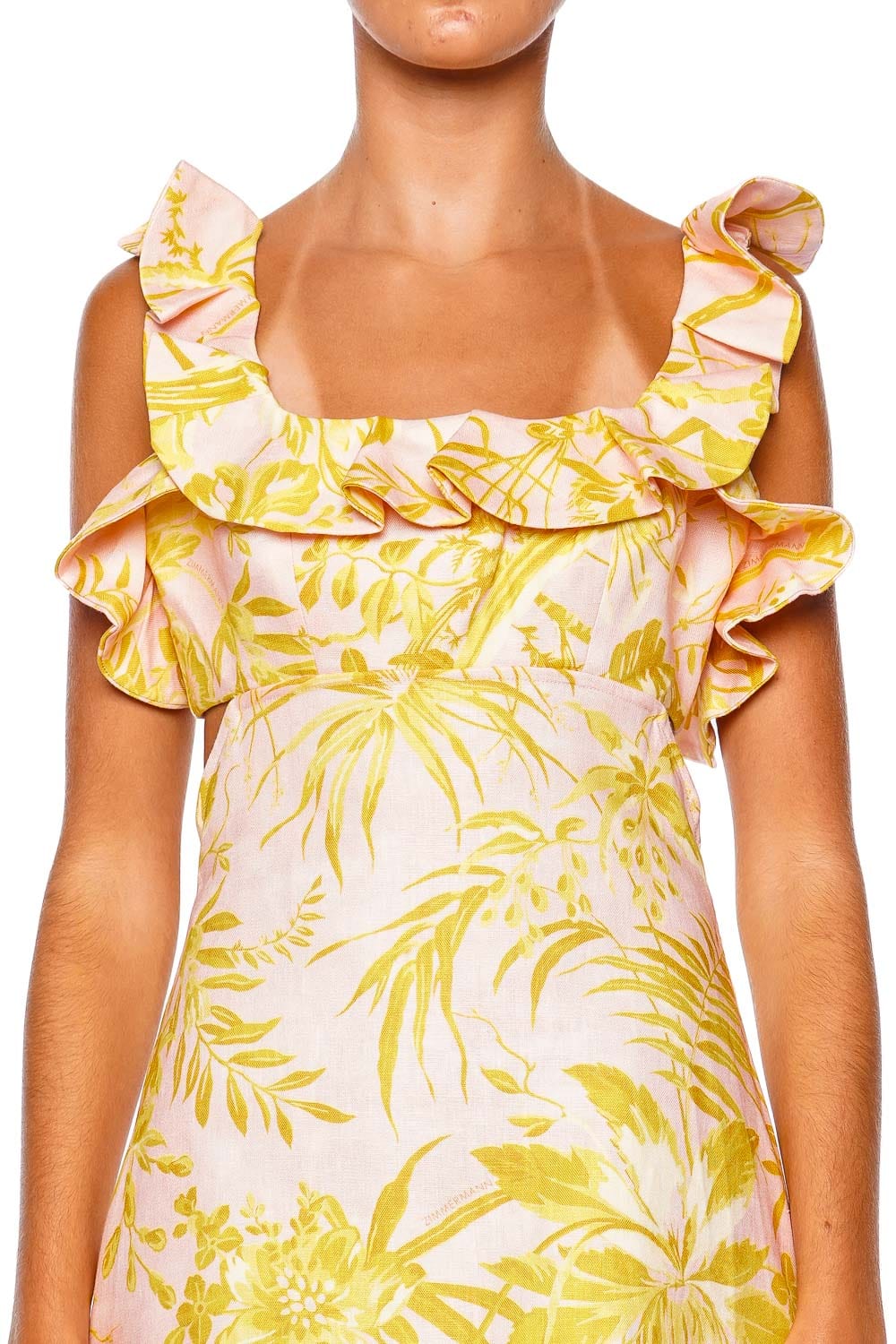 ZIMMERMANN Golden Ruffle Linen Mini Dress