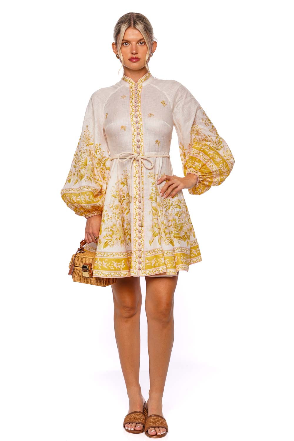 ZIMMERMANN Golden Long Sleeve Button Belted Mini Dress