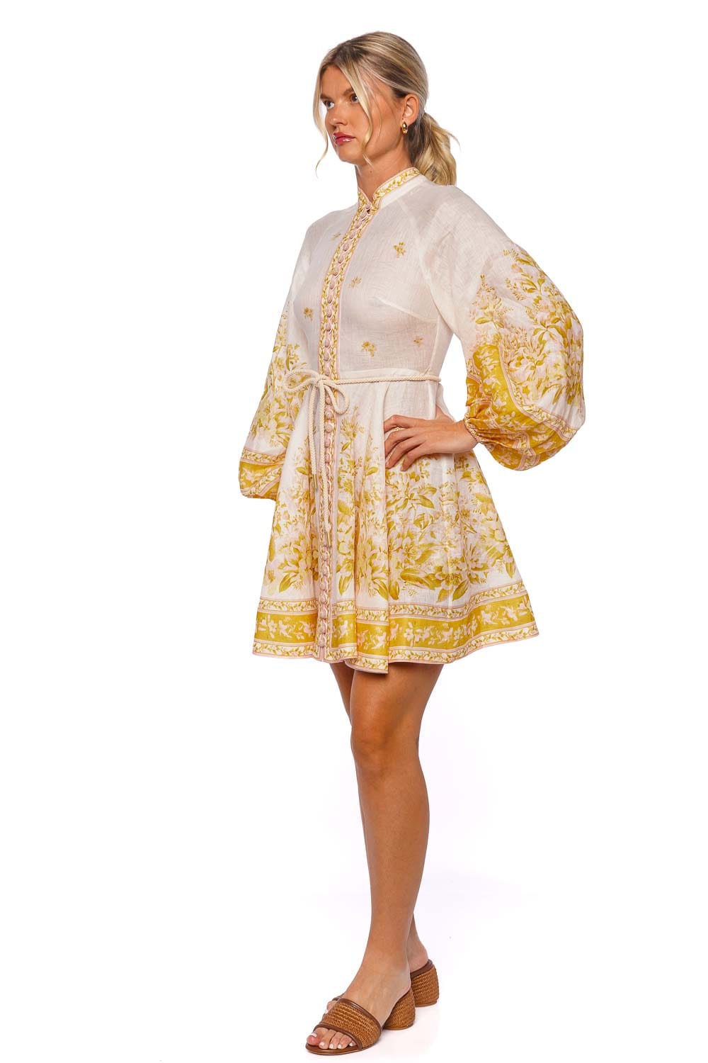 ZIMMERMANN Golden Long Sleeve Button Belted Mini Dress