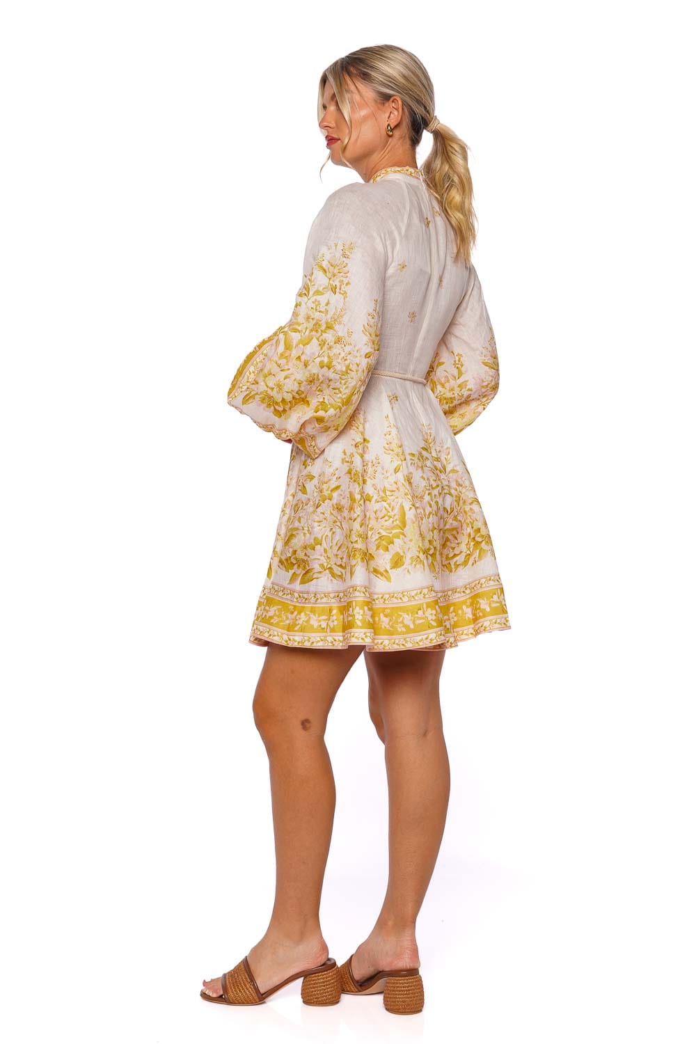 ZIMMERMANN Golden Long Sleeve Button Belted Mini Dress