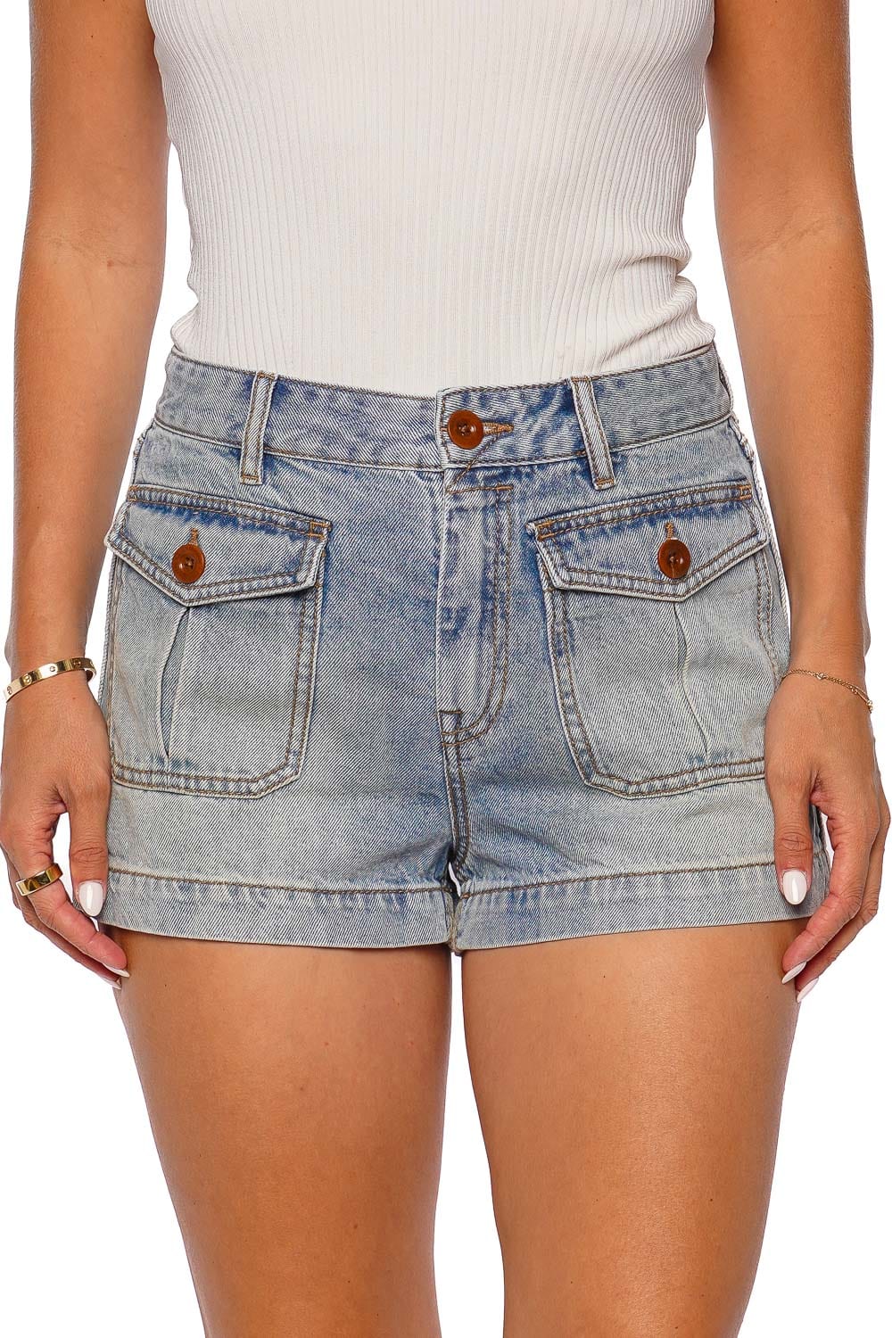 ZIMMERMANN Faded Blue Denim Mini Short