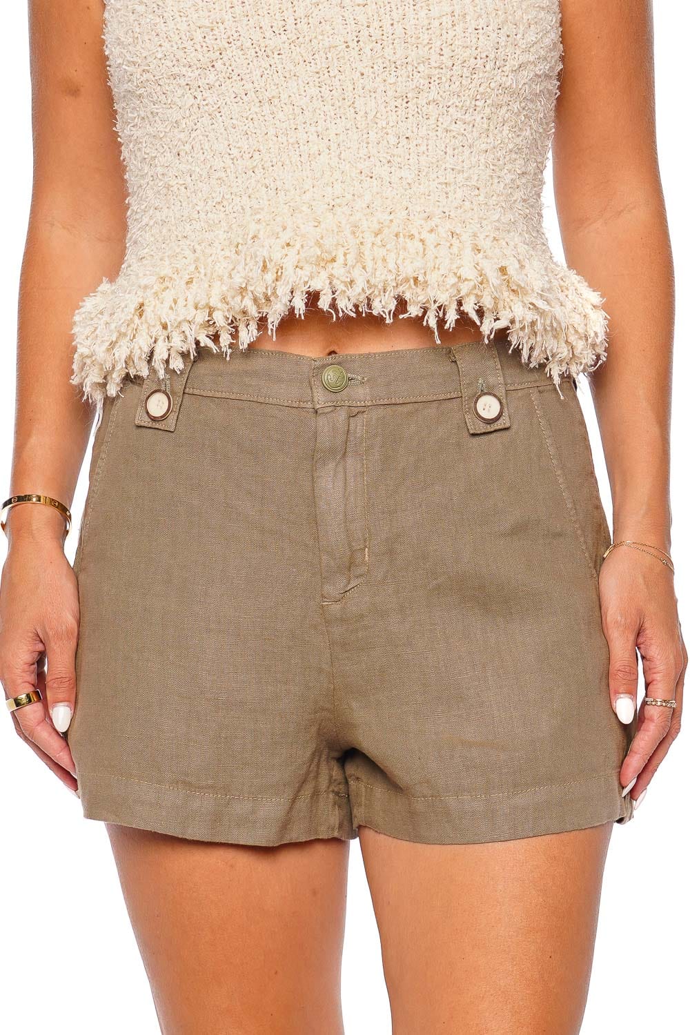 L'AGENCE Leo Covert Green Linen Safari Short