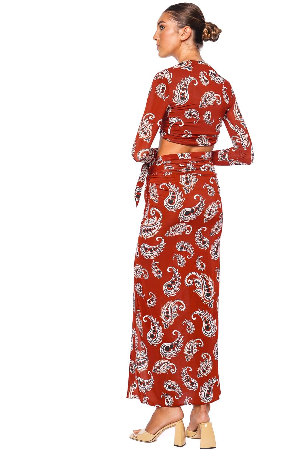 Rabanne Paisley Terracotta Jersey Wrap Maxi Skirt