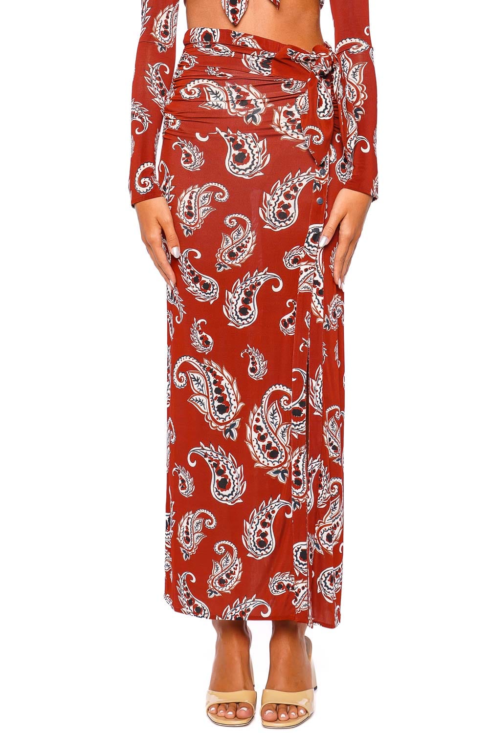 Rabanne Paisley Terracotta Jersey Wrap Maxi Skirt