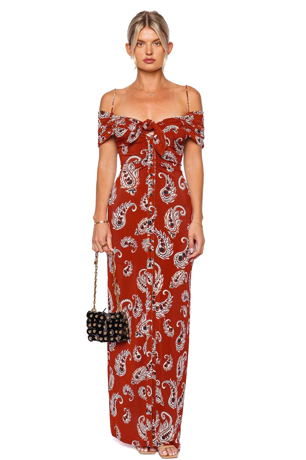 Rabanne Paisley Ruched Jersey Maxi Dress