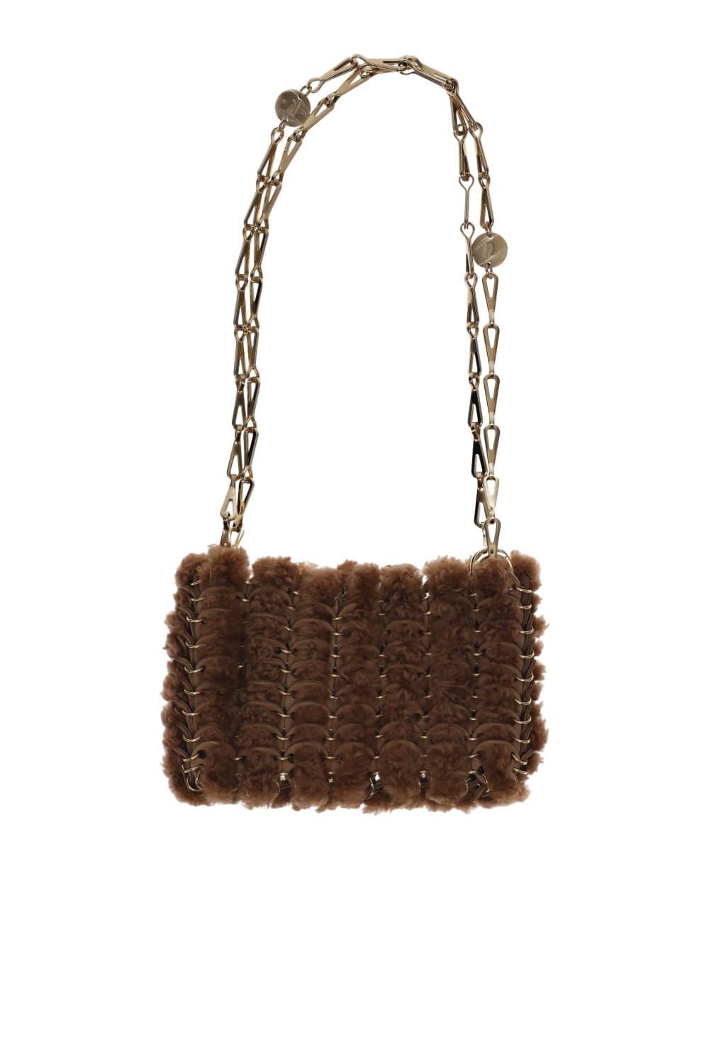 Rabanne 1969 Nano Camel Shearling Shoulder Bag