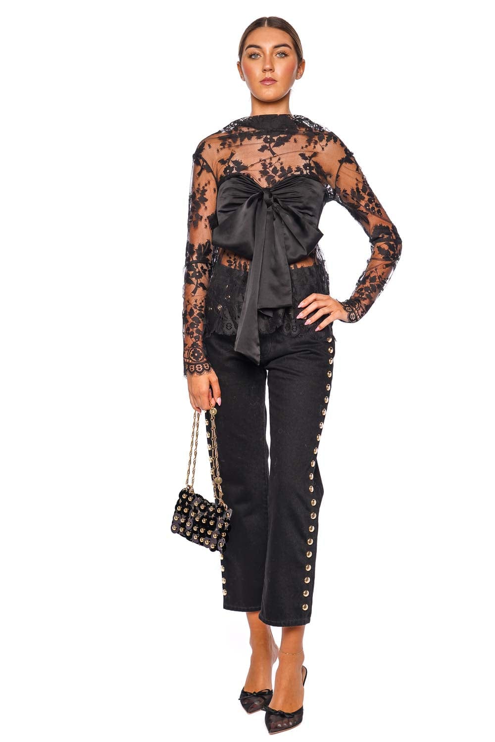 Rabanne Black Embellished Crop Boyfriend Jean