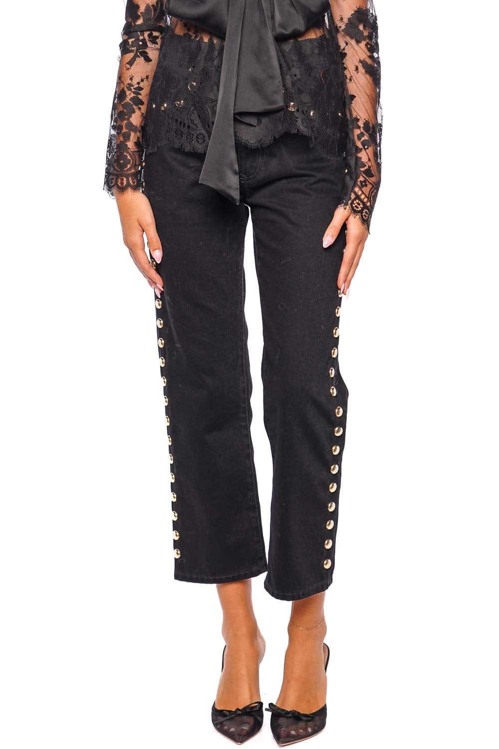 Rabanne Black Embellished Crop Boyfriend Jean