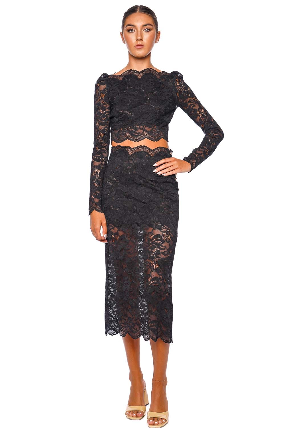 Rabanne Black Lace Long Sleeve Crop Top