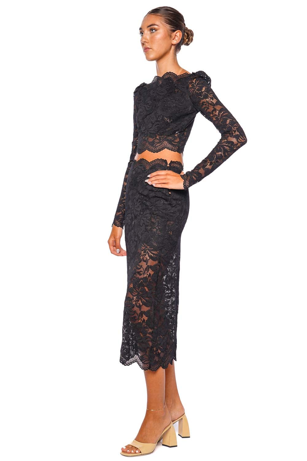 Rabanne Black Lace Long Sleeve Crop Top