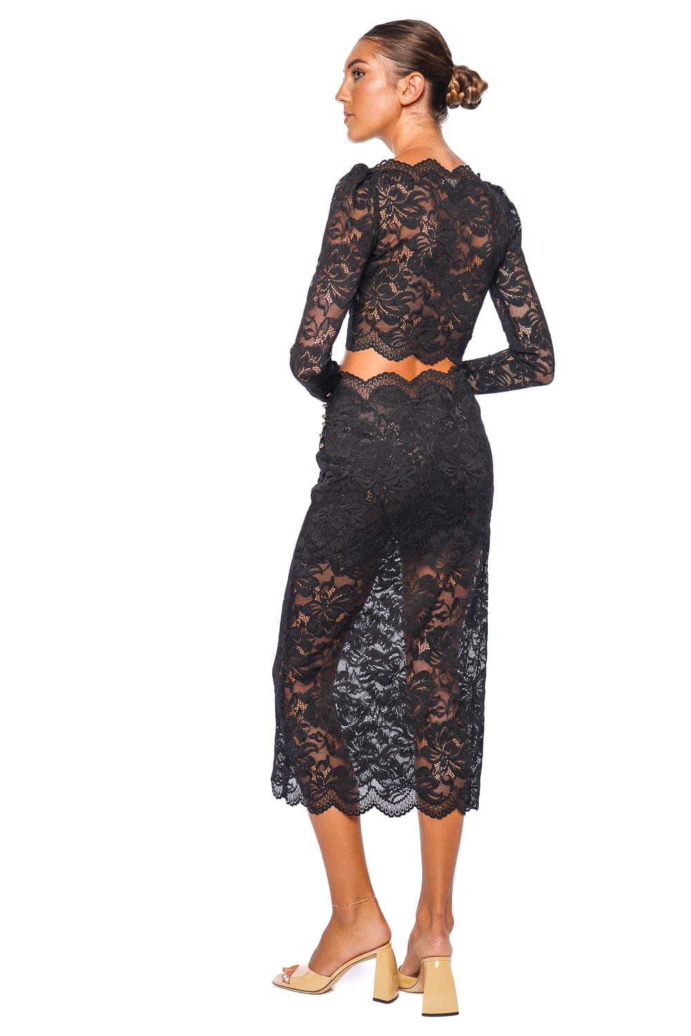 Rabanne Black Lace Long Sleeve Crop Top