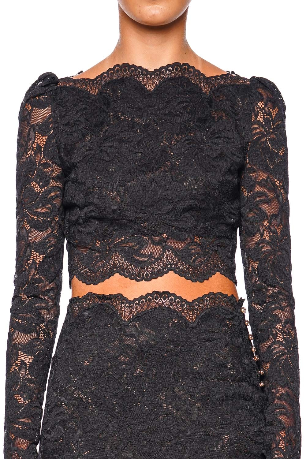 Rabanne Black Lace Long Sleeve Crop Top