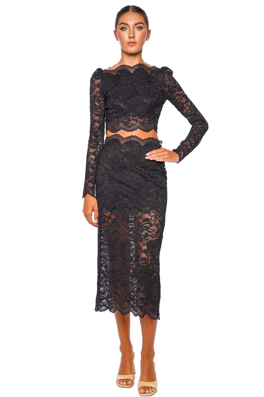 Rabanne JUPE LACE MIDI SKIRT 24AJJU598PA0170 BLACK