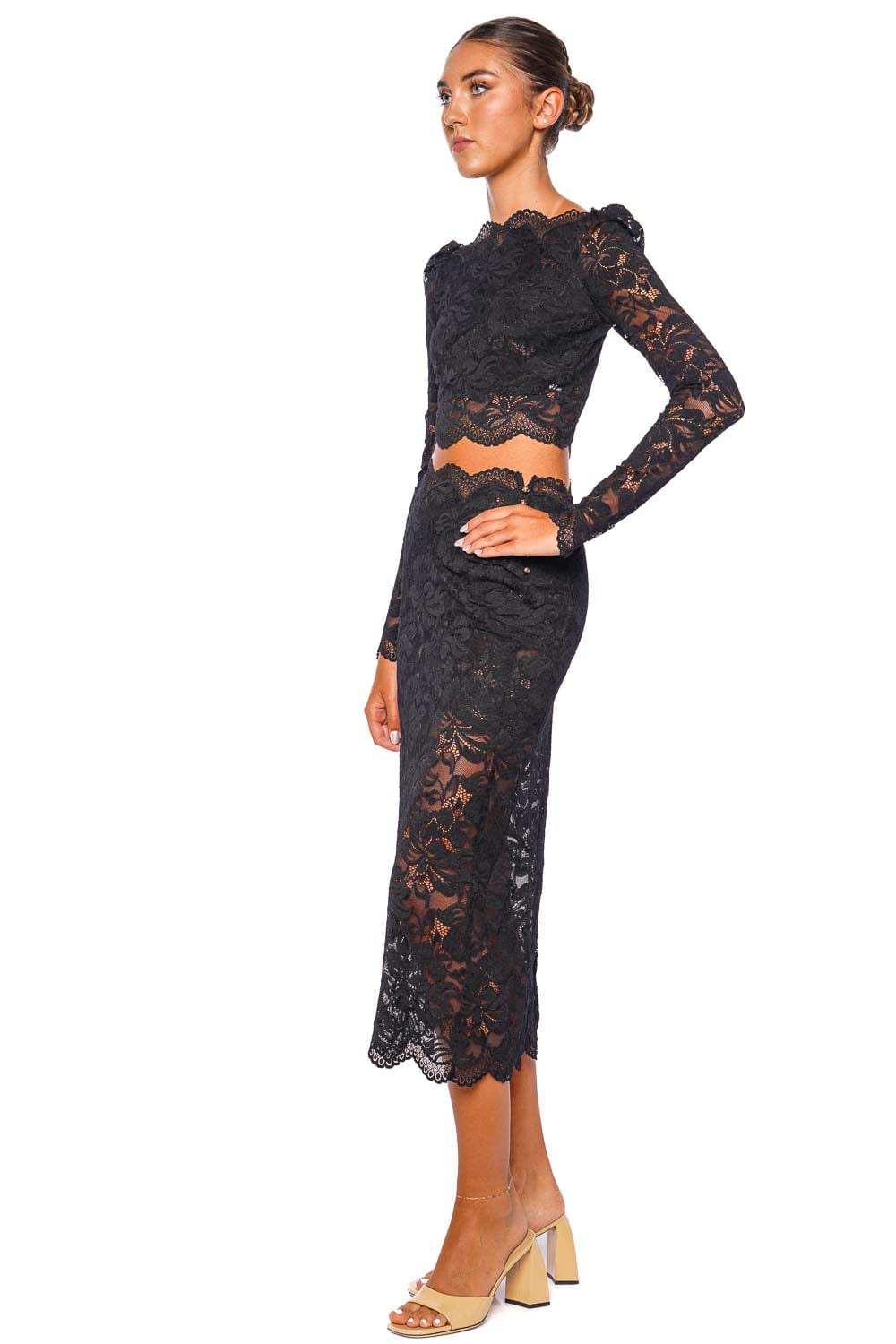 Rabanne JUPE LACE MIDI SKIRT 24AJJU598PA0170 BLACK