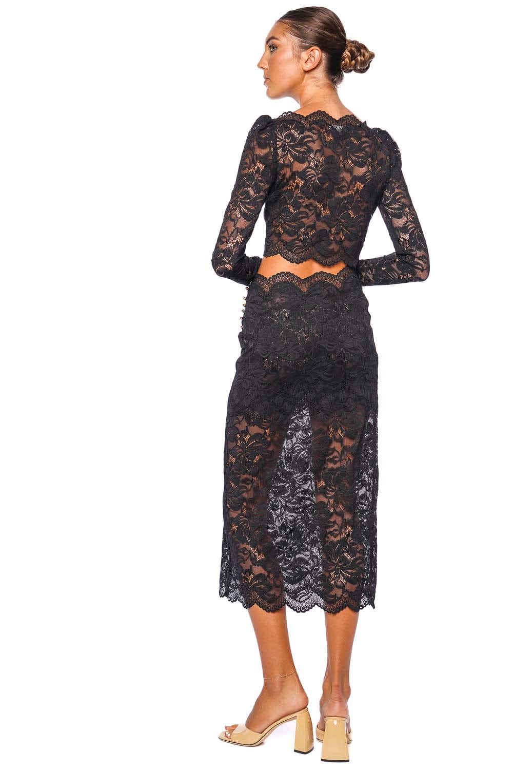 Rabanne Black Scalloped Lace Midi Skirt