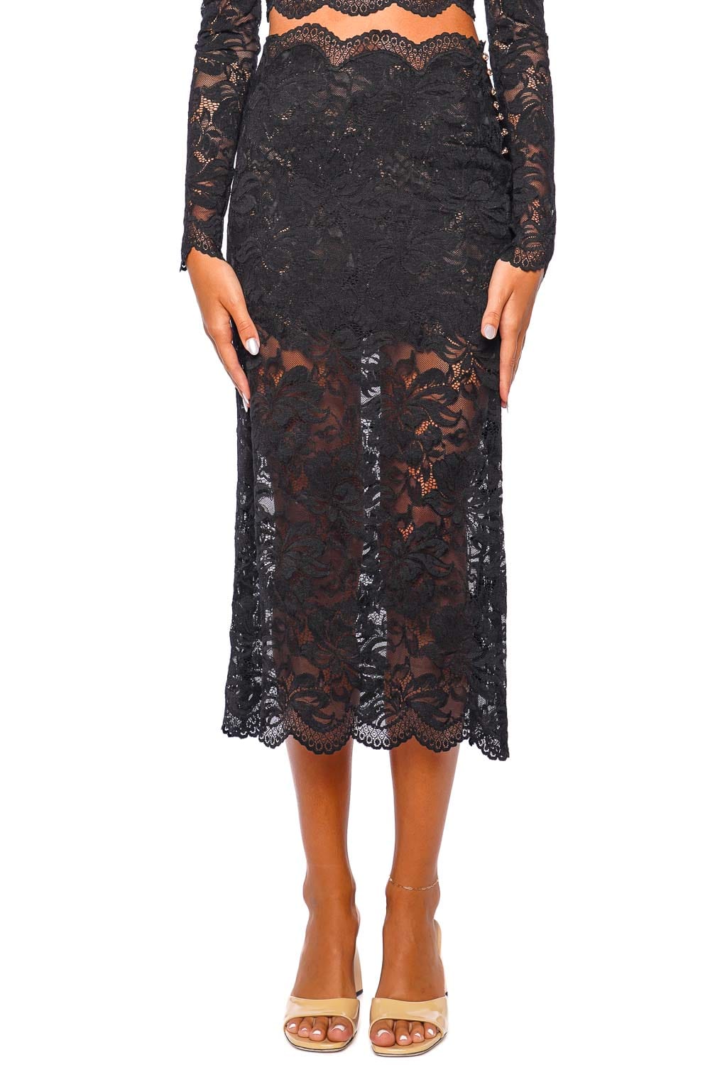 Rabanne JUPE LACE MIDI SKIRT 24AJJU598PA0170 BLACK