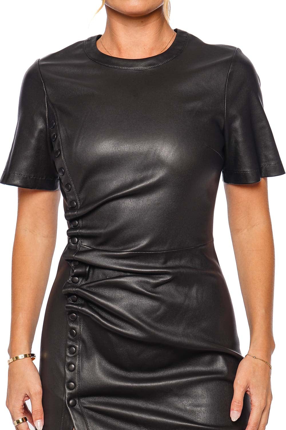 Rabanne Black Leather Buttoned Mini Dress