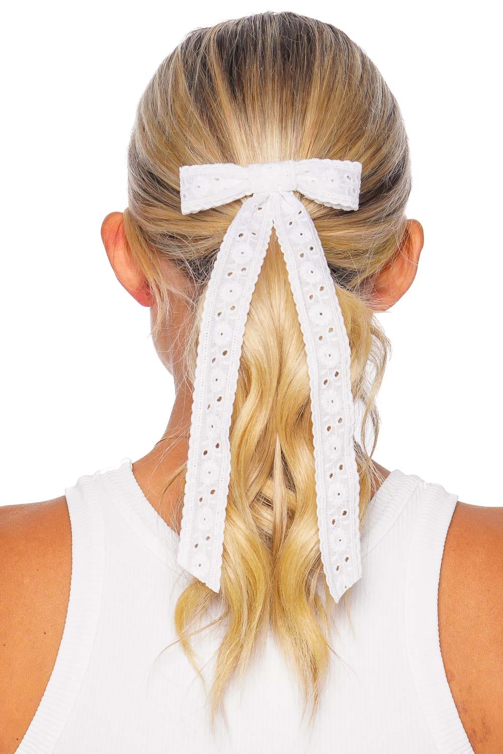 Dolly White Eyelet Lace Bow Barrette
