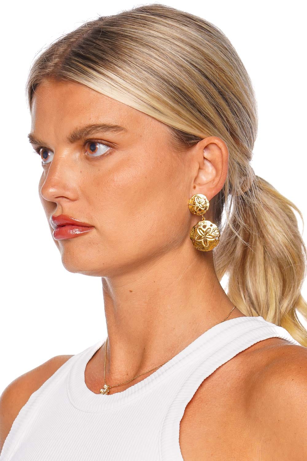 Jennifer Behr Marinae Gold Sand Dollar Drop Earrings