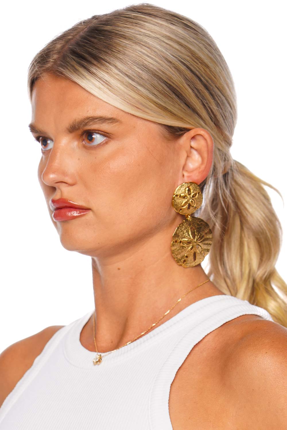 Jennifer Behr Tarni Gold Sand Dollar Drop Earrings