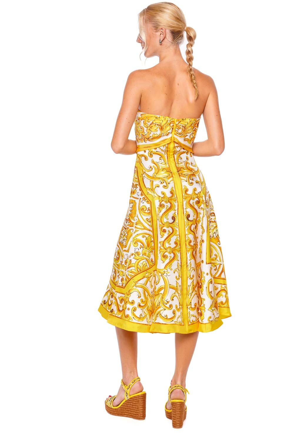 Dolce & Gabbana Majolica Gialla Strapless Midi Dress