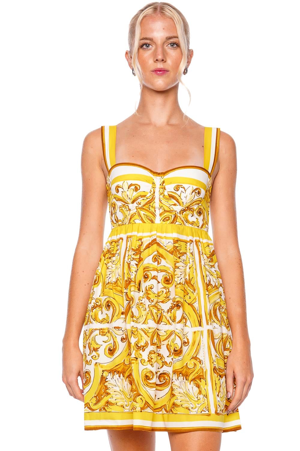 Dolce & Gabbana Majolica Gialla Sweetheart Mini Dress