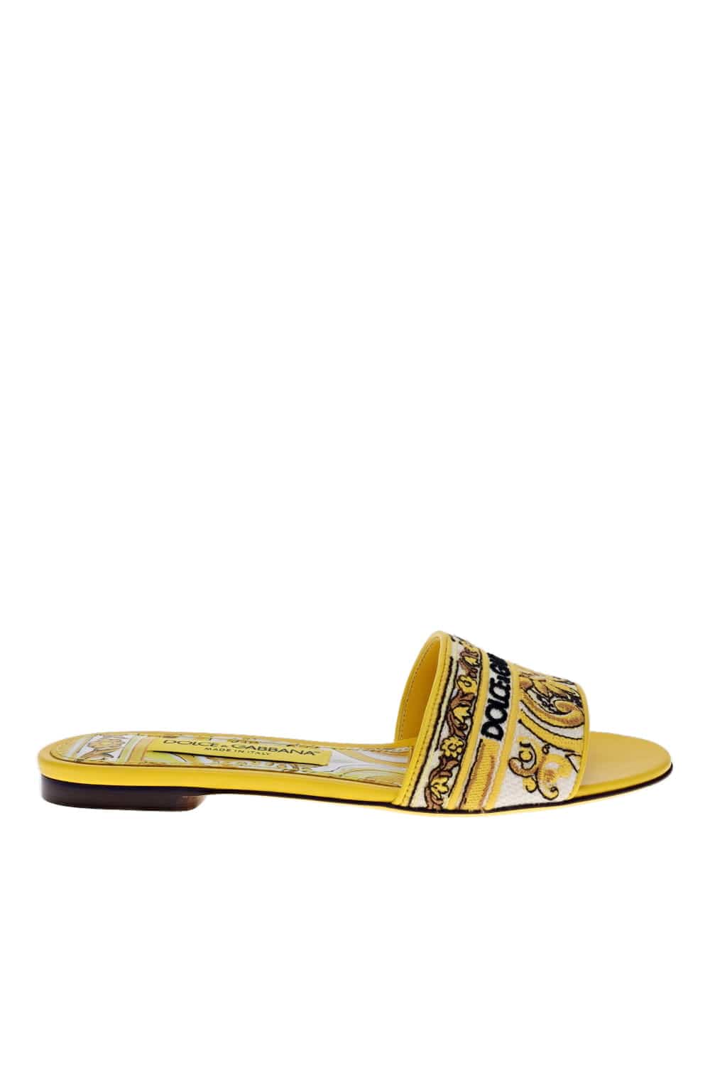 Dolce & Gabbana Majolica Embroidered Leather Slide Sandals