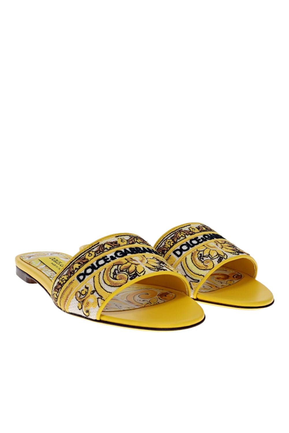 Dolce & Gabbana Majolica Embroidered Leather Slide Sandals