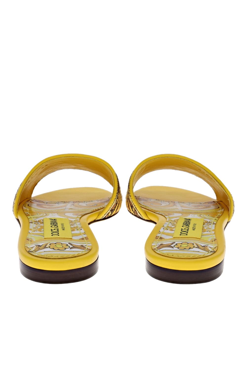 Dolce & Gabbana Majolica Embroidered Leather Slide Sandals