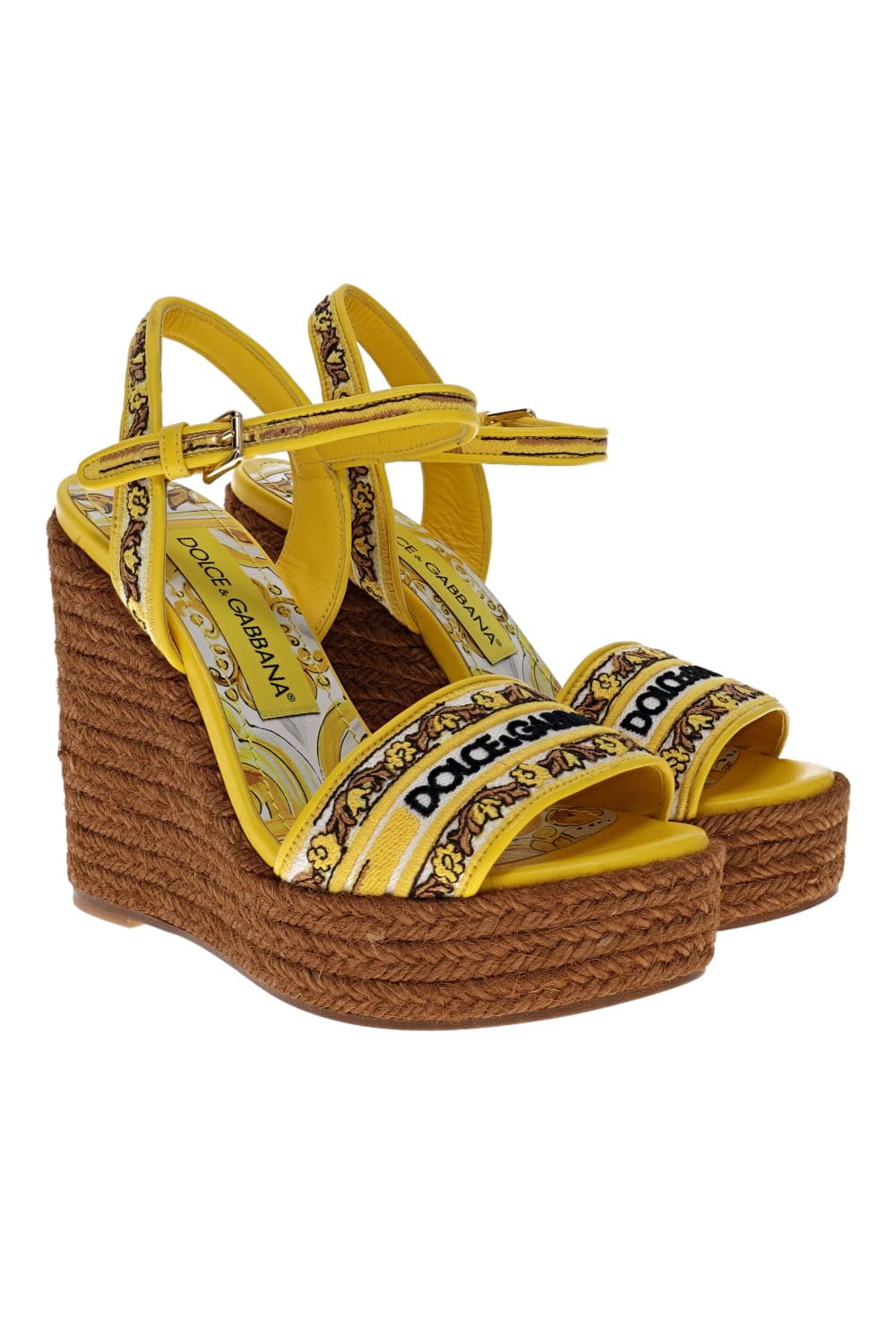 Dolce & Gabbana Majolica Gialla Espadrille Wedge Sandal