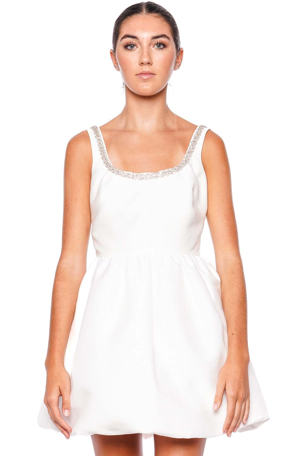 self-portrait White Taffeta Diamante Mini Dress