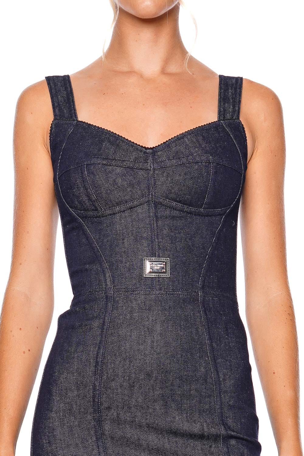 Dolce & Gabbana Denim Bustier Logo Mini Dress