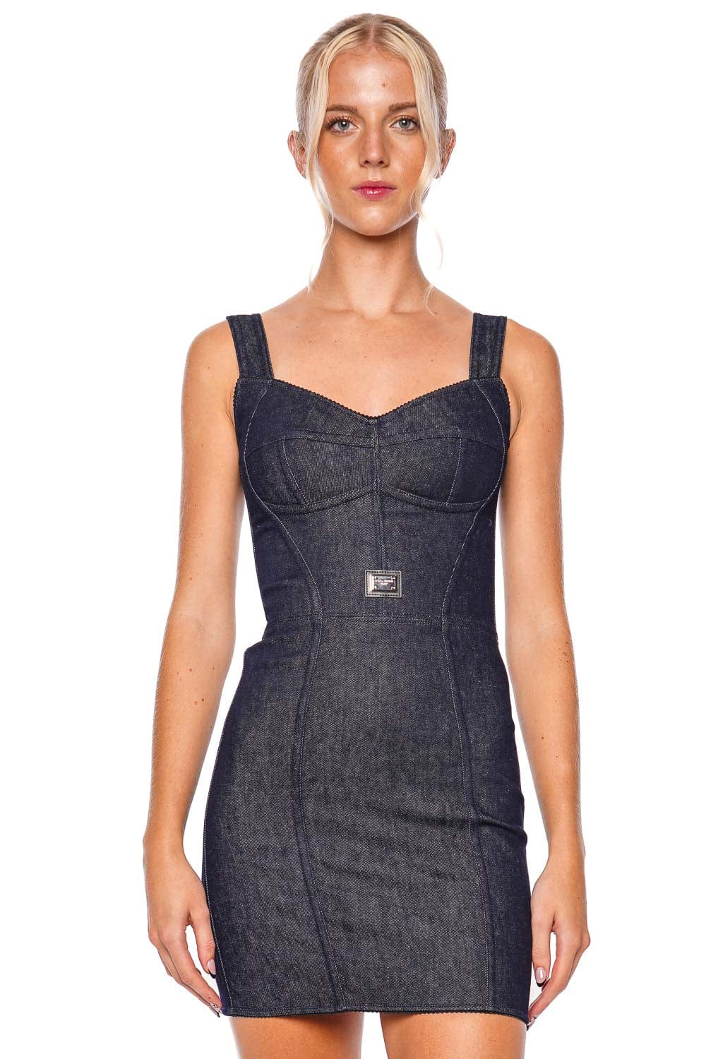 Dolce & Gabbana Denim Bustier Logo Mini Dress