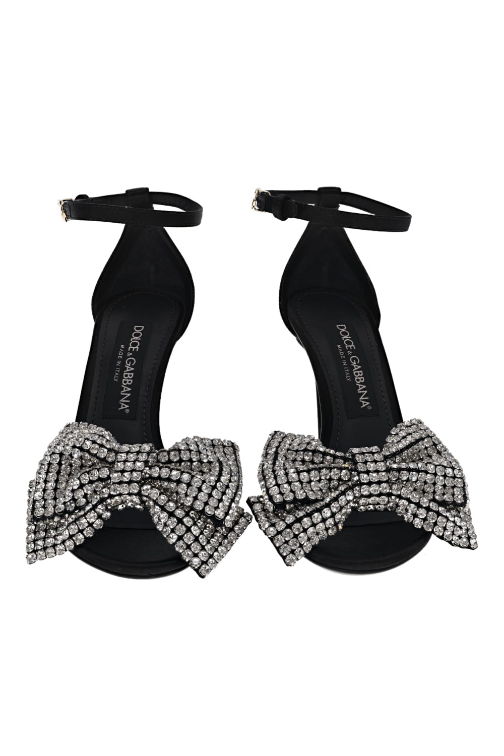 Dolce & Gabbana Black Crystal Bow Satin Heel