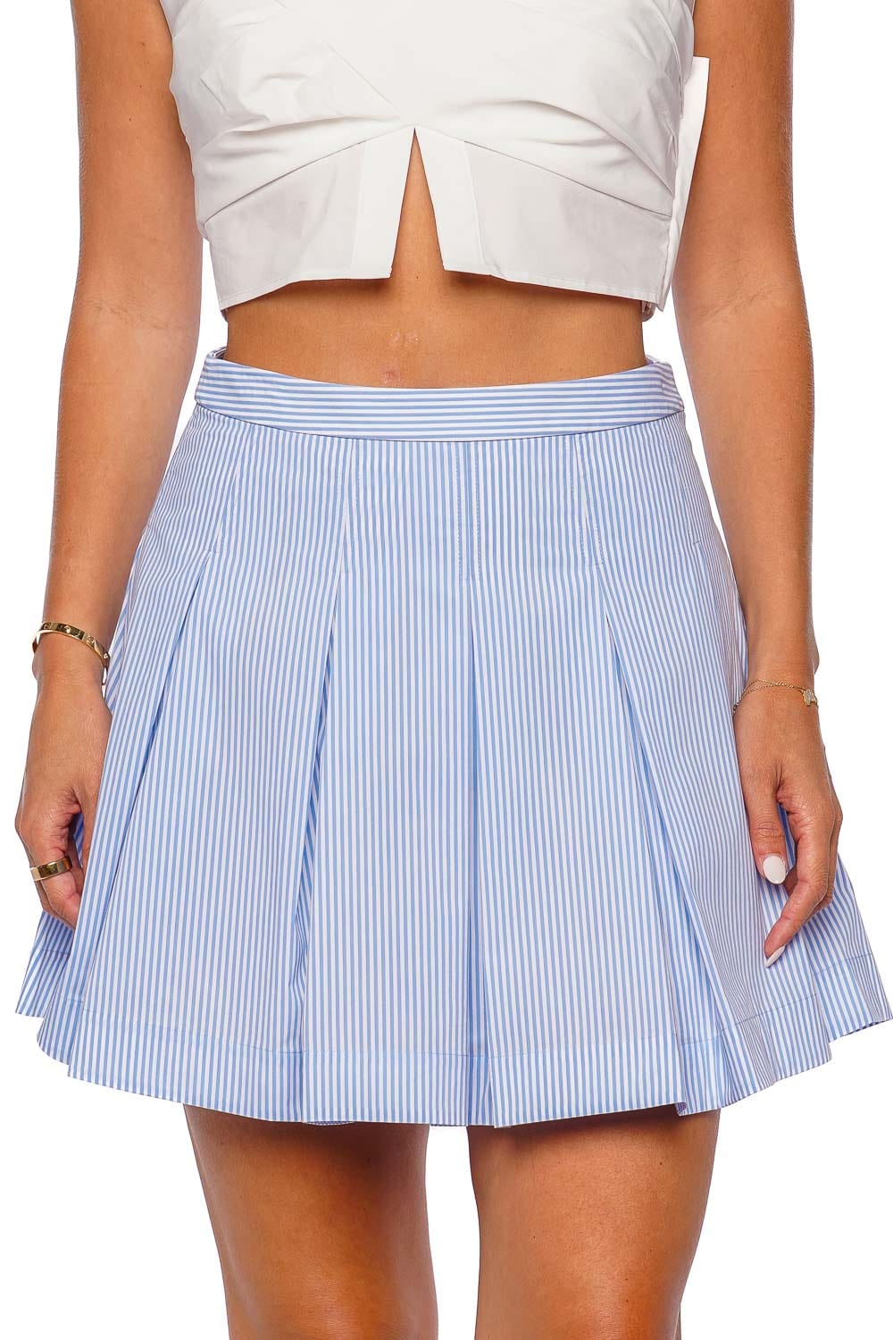 SIMKHAI CAL PLEATED MINI SKIRT 424-3015-CAP- STRIPE CLASSIC BLUE