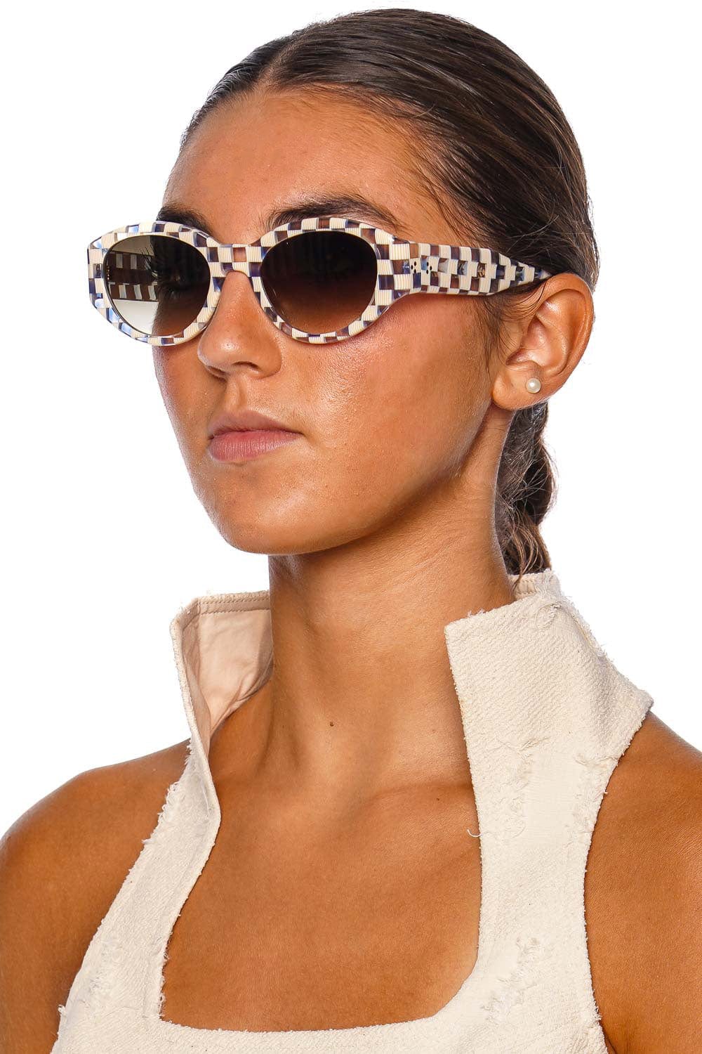 KREWE Lucy Gingham Crystal Acetate Sunglasses